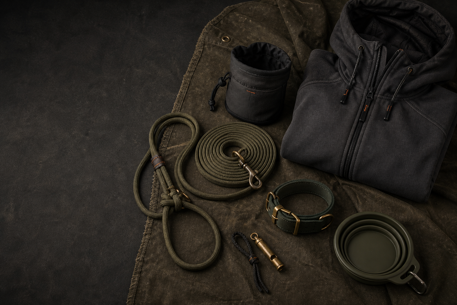 Canine UK training equipment laid out on a workbench