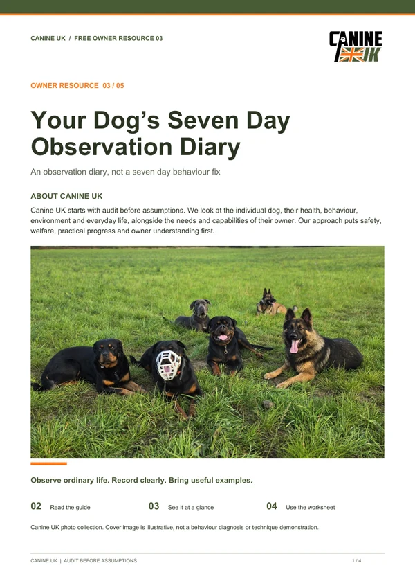 Your Dog’s Seven Day Observation Diary guide cover